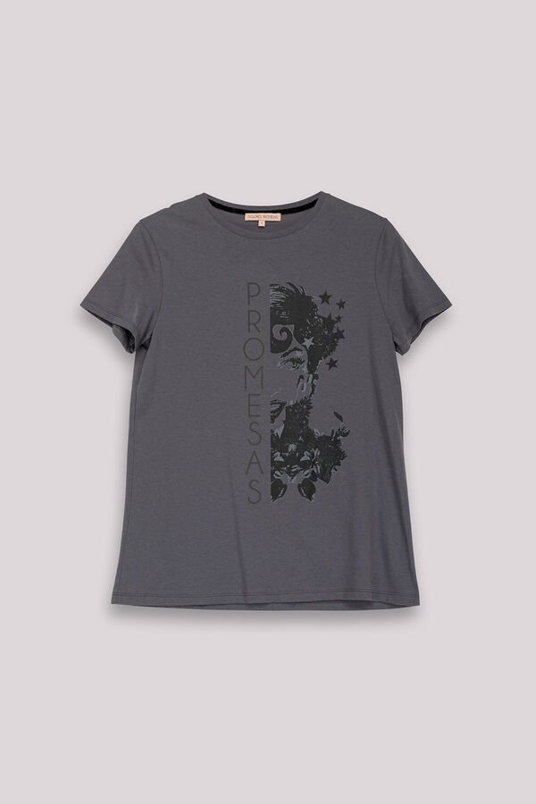 Dolores Promesas Promessas de camiseta cinza ilustrada Cinzento