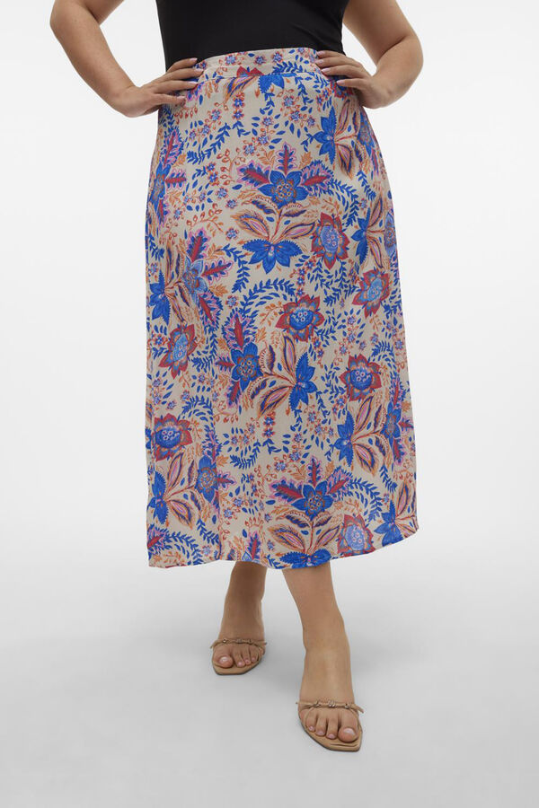 Cortefiel Plus size midi skirt with elasticated waist  Grey