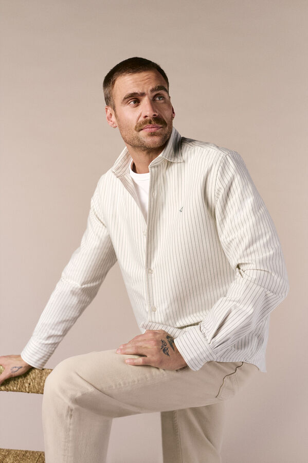 OOTO Long sleeve striped oxford shirt Green