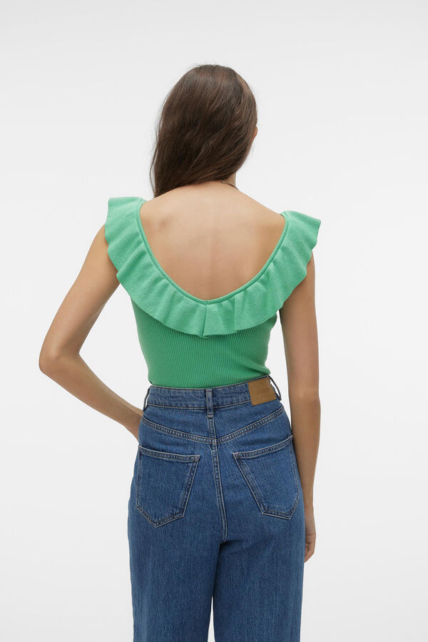 Cortefiel V-neck top with ruffle  Green