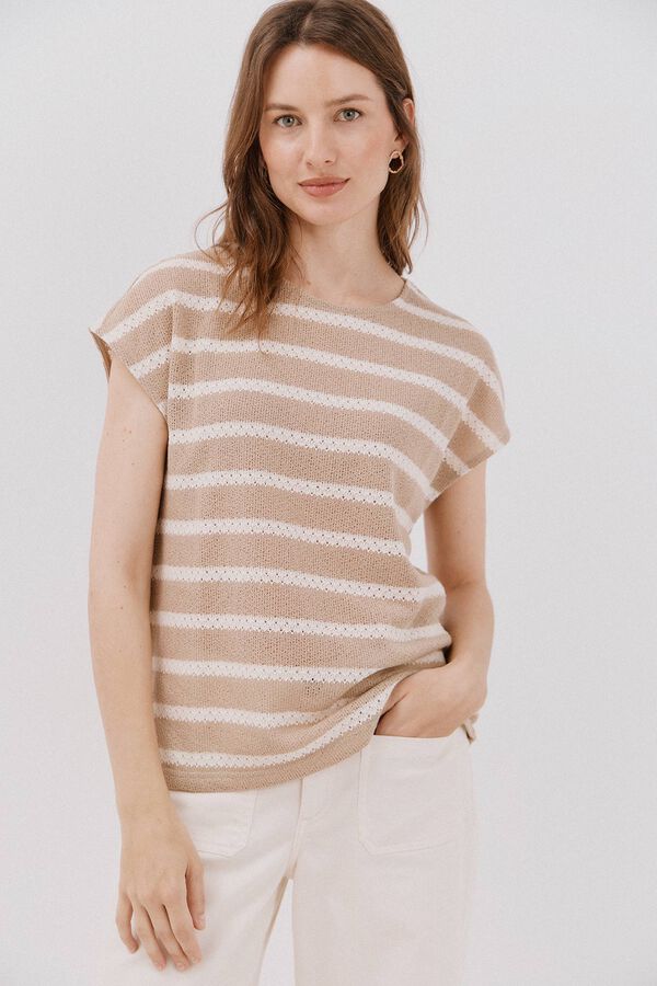 Cortefiel striped structured t-shirt Ivory