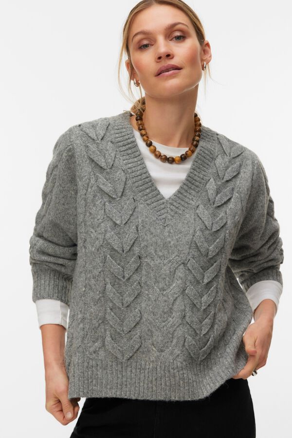 Vero Moda Camisola de oitos com decote em bico Cinzento