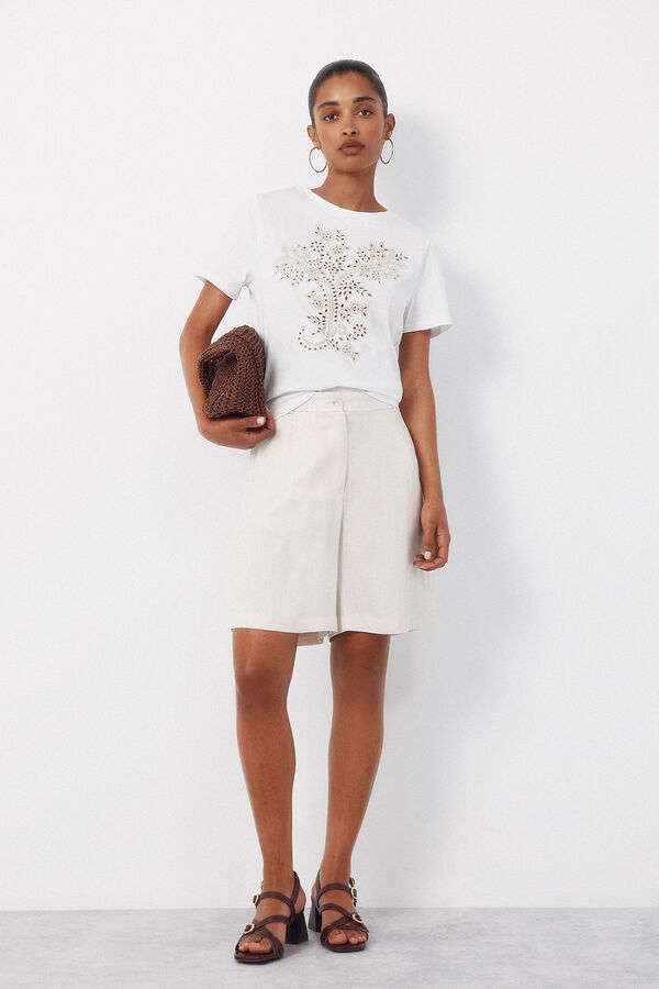 Cortefiel T-shirt with positional embroidered Printed white