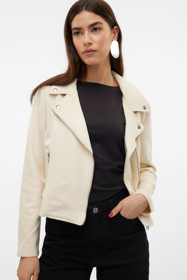 Vero Moda Blus&atilde;o em camur&ccedil;a com tachas Tostado