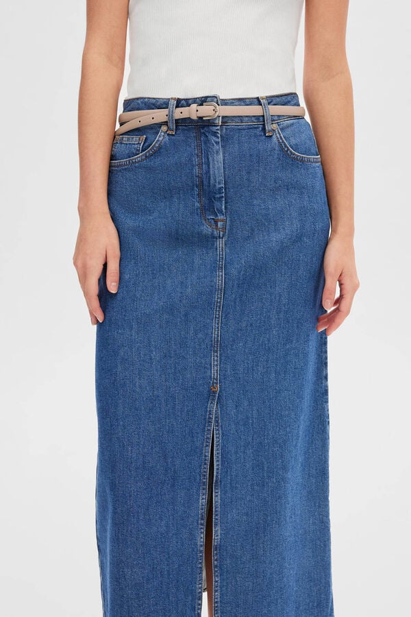 Cortefiel Denim midi skirt with front slit Blue