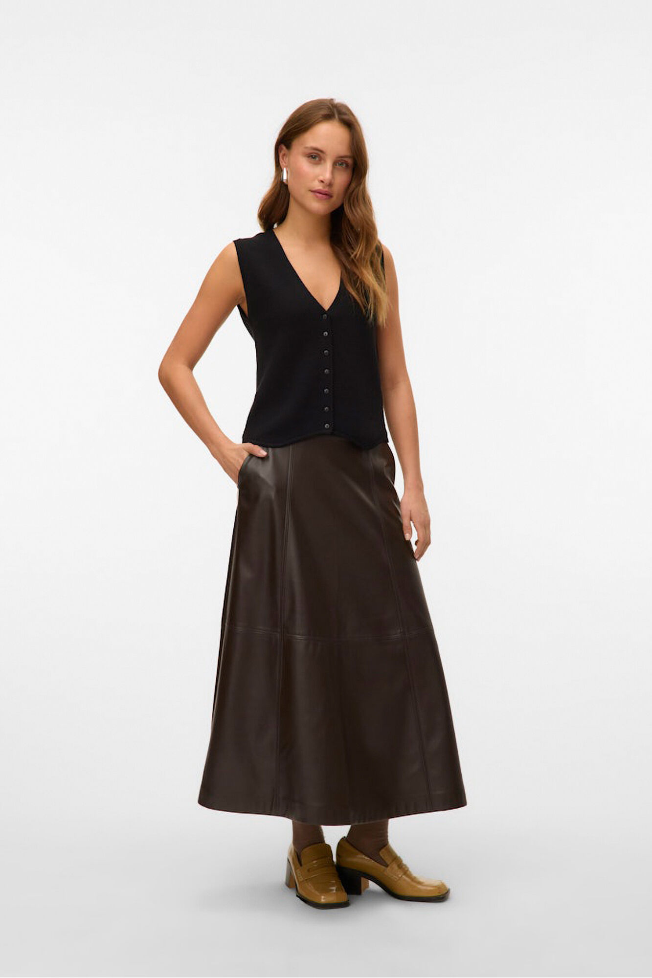 Vero Moda Saia midi de couro sint&eacute;tico 
