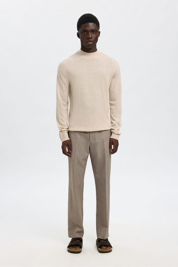 Selected Camisola de gola falsa 100% lã merino. Cinzento