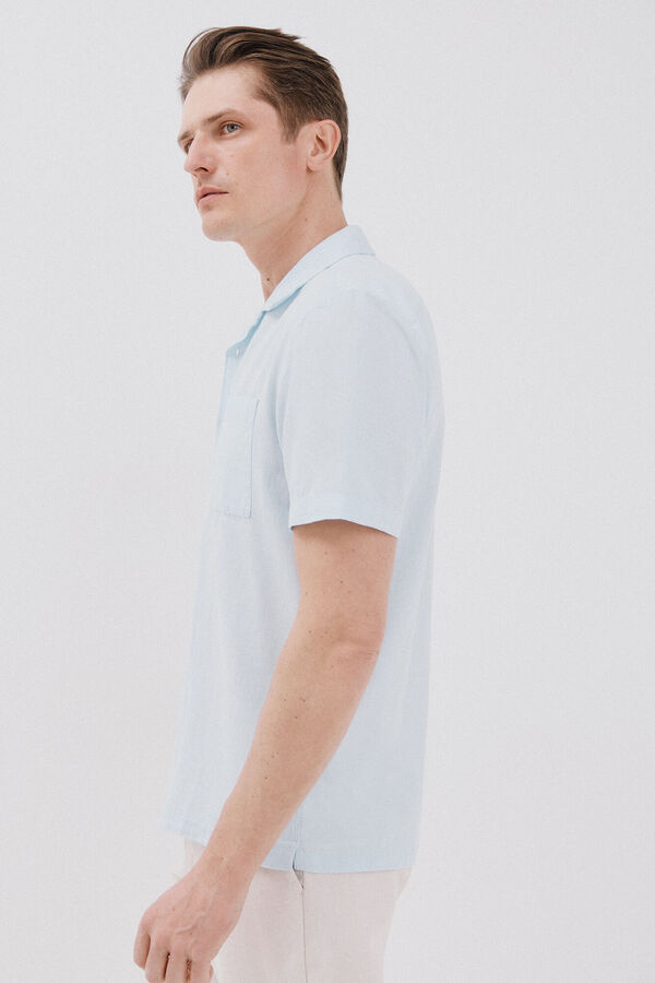 Cortefiel Plain cotton linen short sleeve shirt Blue
