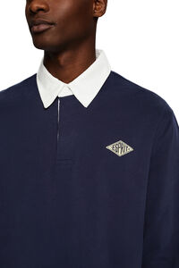 Cortefiel Long-sleeved cotton polo shirt Navy