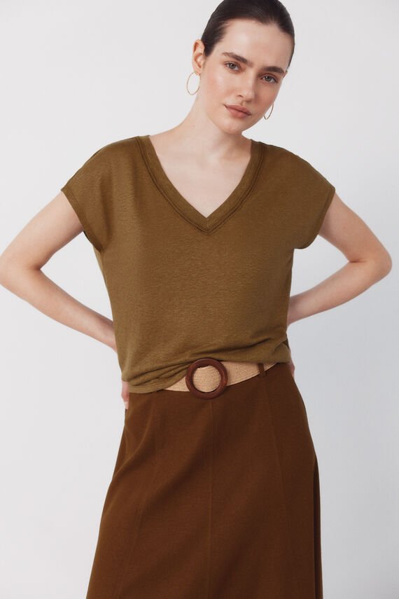 Camiseta lino escote pico lurex