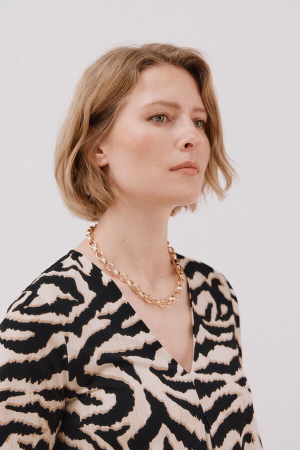 Cortefiel fluid pleated top Printed white