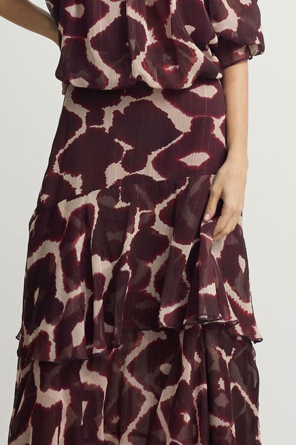 Silbon Long ruffled print skirt Printed brown