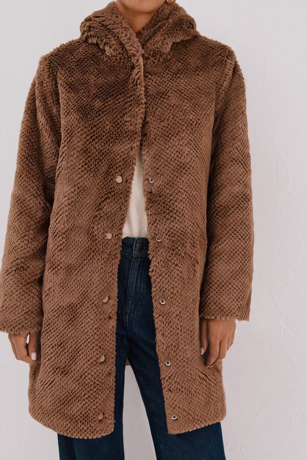 Cortefiel Long reversible faux fur coat Beige