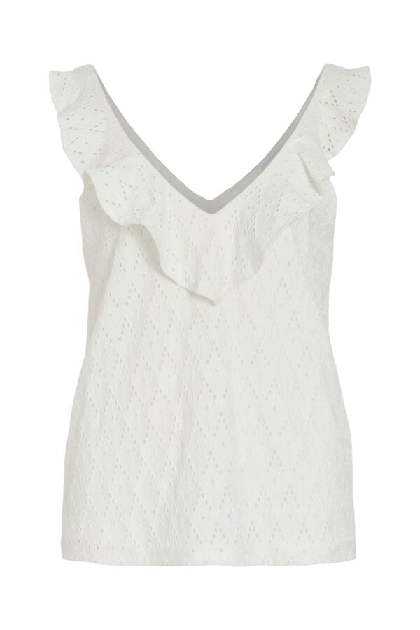 Vila Top de mulher com folhos em algod&atilde;o Branco