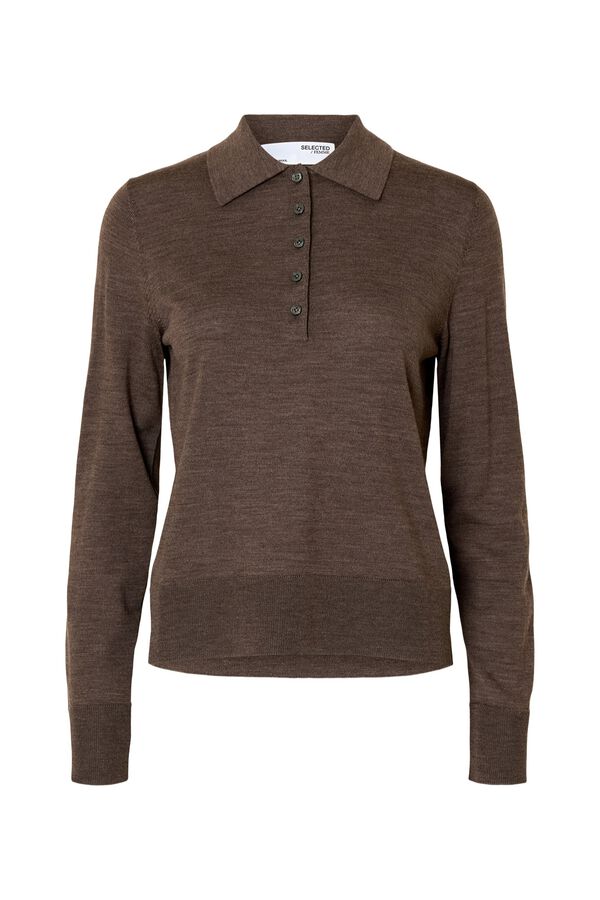 Selected Polo 100% l&atilde; merino Castanho