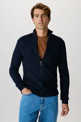 Selected High neck cardigan made of organic cotton. Regular fit.  Navy