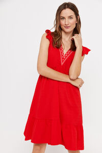 Cortefiel Short embroidered dress Red