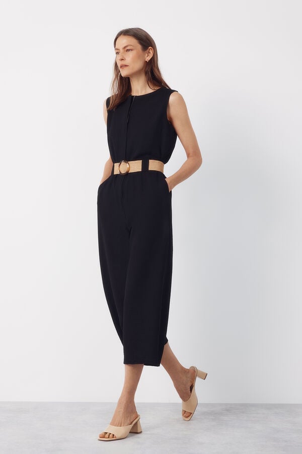 Cortefiel Belted jumpsuit Black