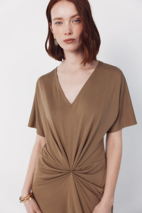 Cortefiel Vestido largo nudo Kaki