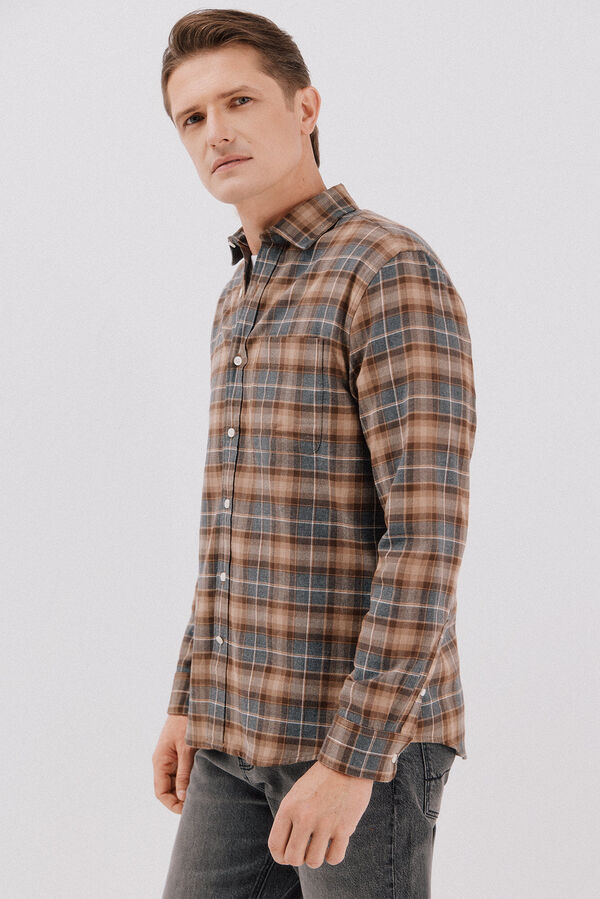 Cortefiel Checked flannel shirt Camel