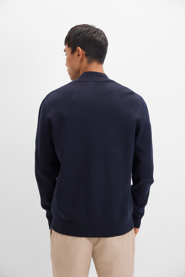 Cortefiel Cotton jersey-knit cardigan with zip fastening Navy