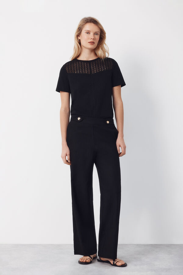 Cortefiel Guipure yoke t-shirt Black