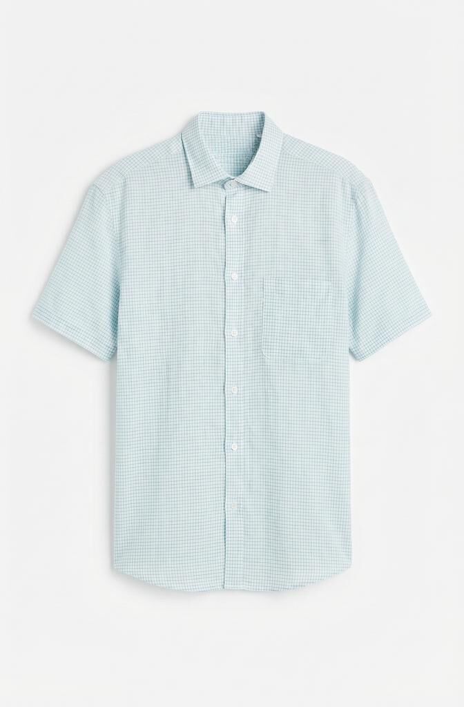 Cortefiel Checked cotton linen short sleeve shirt