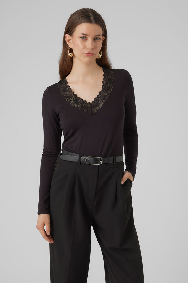 Vero Moda Top de manga comprida com gola em V Preto
