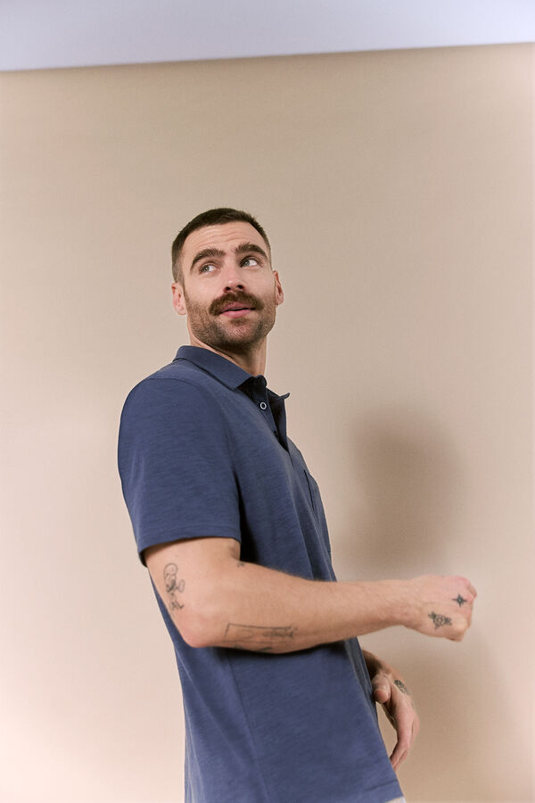 OOTO Polo lavado bordado avi&oacute;n Azul