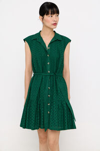 Cortefiel Vestido camiseiro algodão bordado Verde