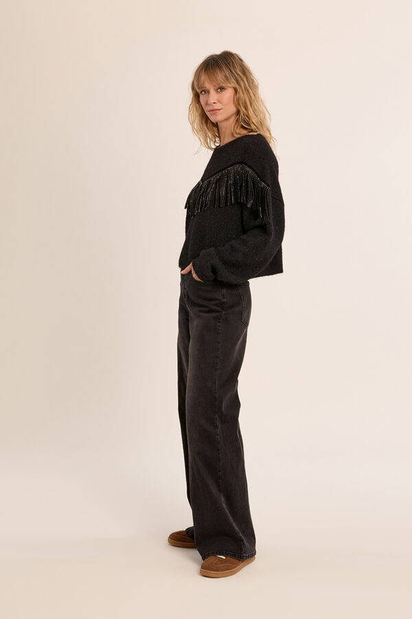 Molly Bracken Camisola com detalhe de franjas Preto