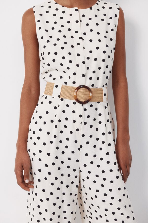 Cortefiel Belted jumpsuit Printed white