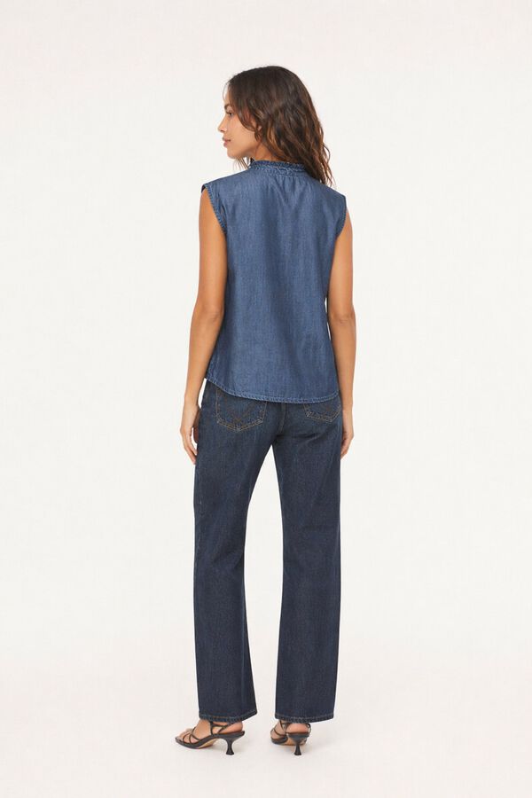 Vila Blusa sem mangas em tencel Azul