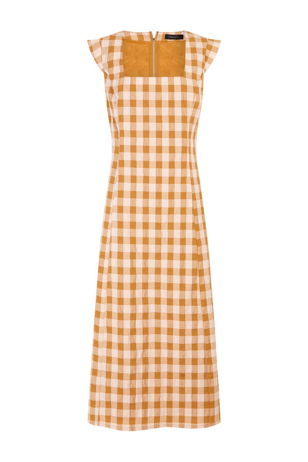 Cortefiel Fitted gingham print dress Printed yellow