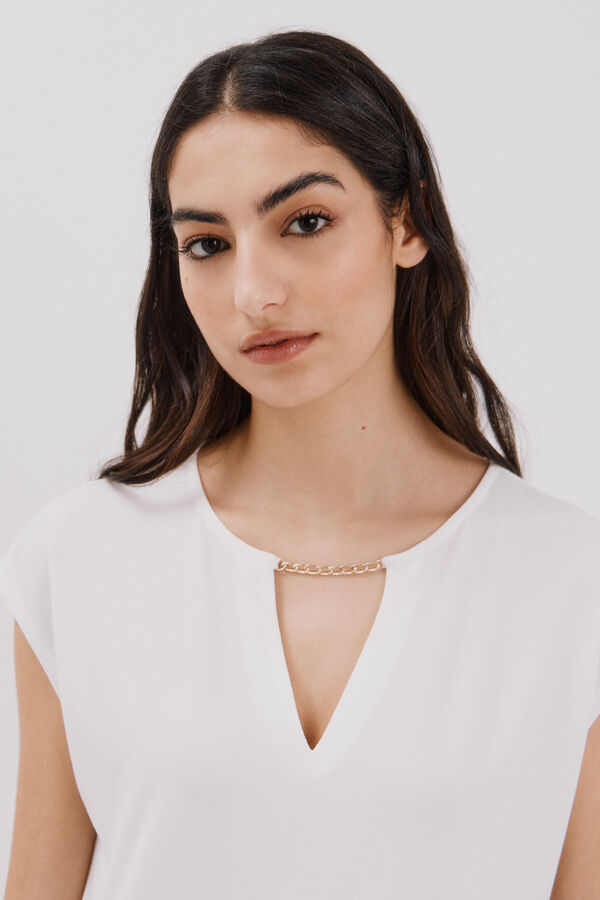 Cortefiel Top chain detail White