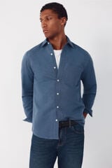 Cortefiel Plain linen cotton shirt Navy