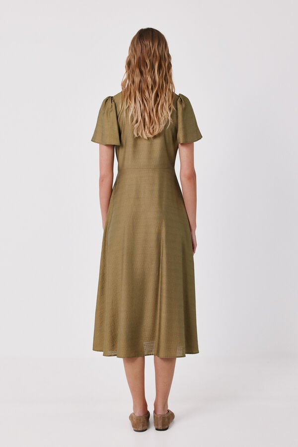 Cortefiel V-neck flutter sleeve dress Green
