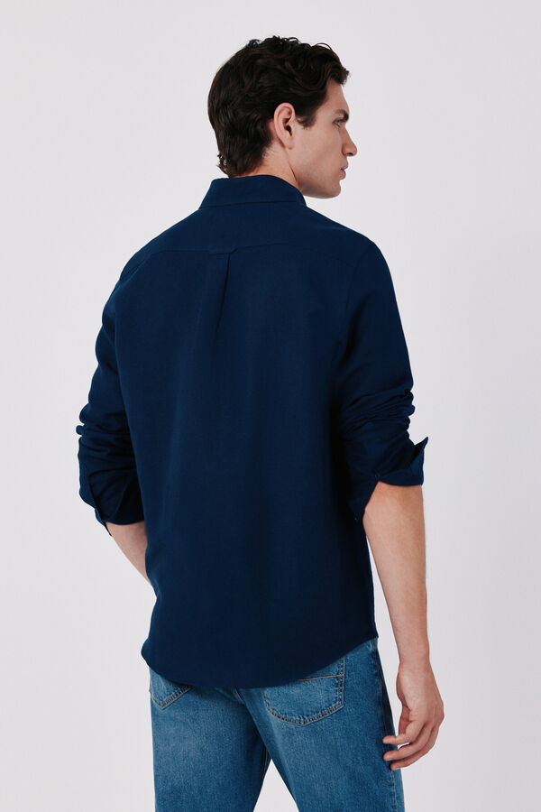 Cortefiel Camisa lino lisa Azul marino