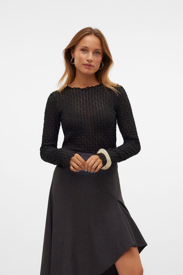 Vero Moda Top curto de manga comprida  Preto