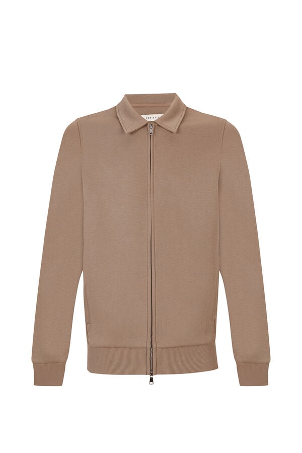 Cortefiel Polo neck neoprene cardigan Brown