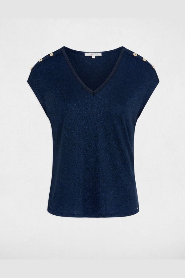 Morgan T-shirt gola em bico com bot&otilde;es Azul