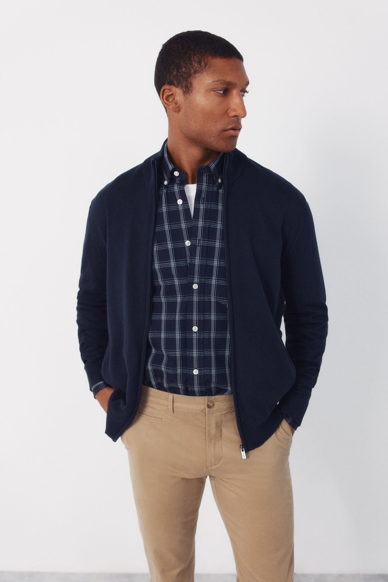 Cortefiel Basic cotton zip fastening cardigan