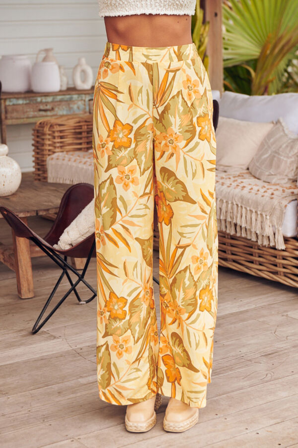 Cortefiel Wide leg trousers Printed yellow