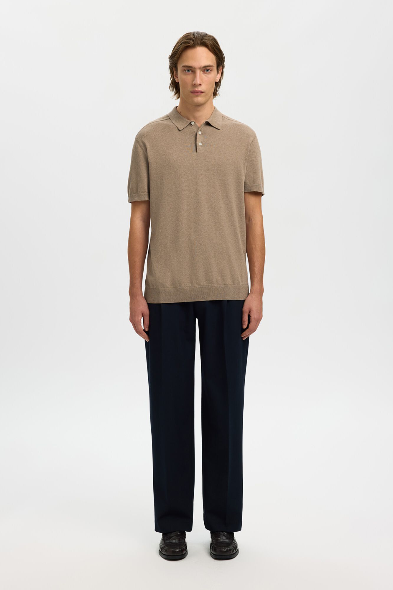 Selected Jersey-knit short sleeve polo shirt