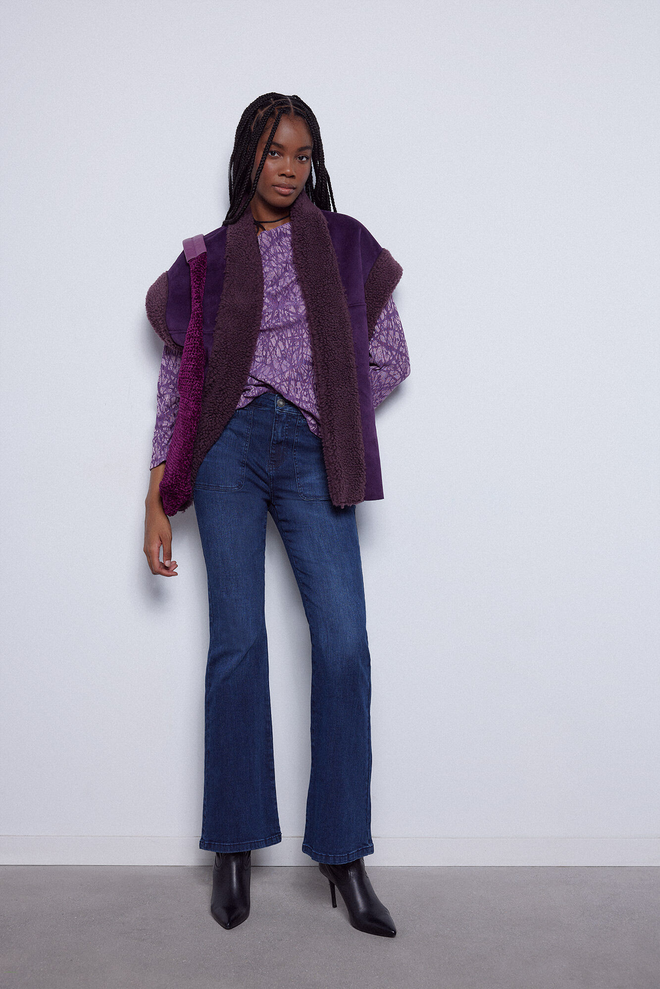 Faux fur double faced jacket Women s vests Cortefiel