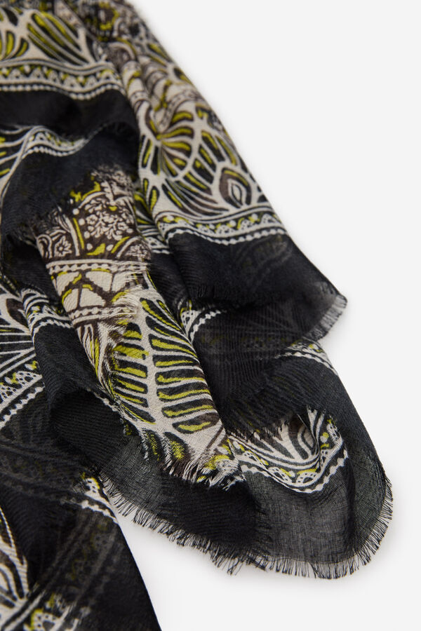 Cortefiel Paisley fringed scarf Navy