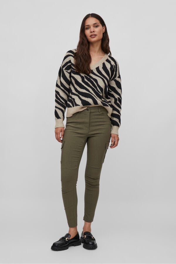 Vila Women's animal print jumper with V-neck Brown