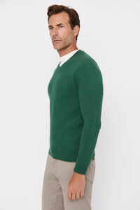 Cortefiel Jersey lana lambswool en cuello pico verde