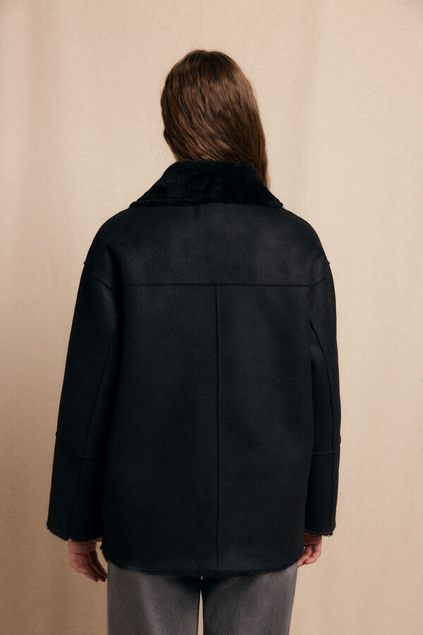 Slowlove Sobretudo curto com efeito dupla face Preto