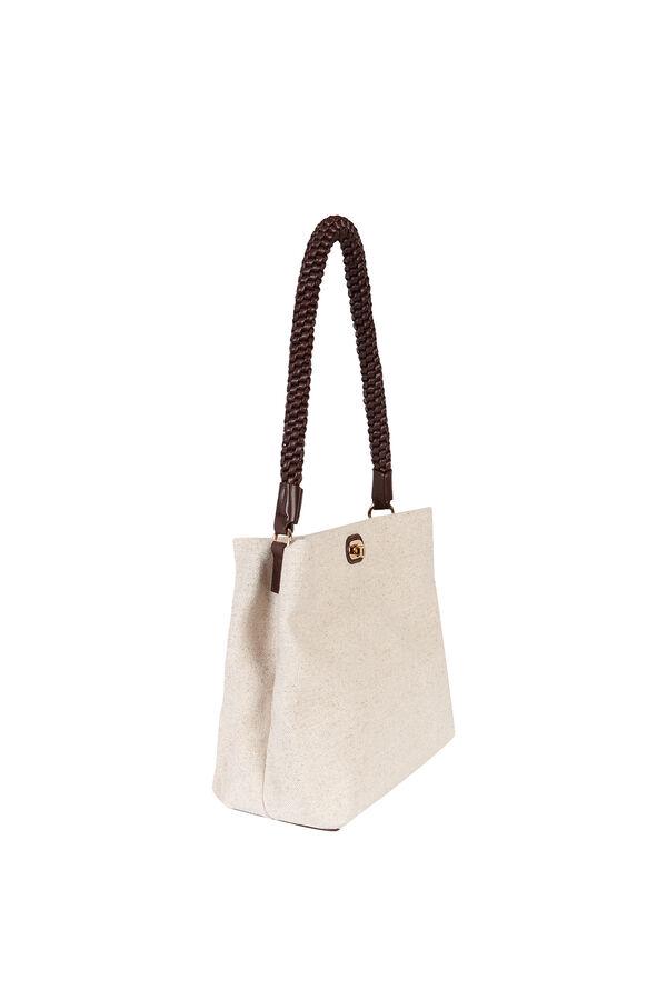Cortefiel Raffia bag with braided strap Beige